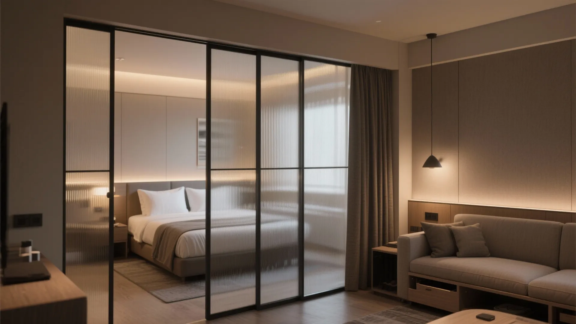 1. Zoned living with sliding partitions