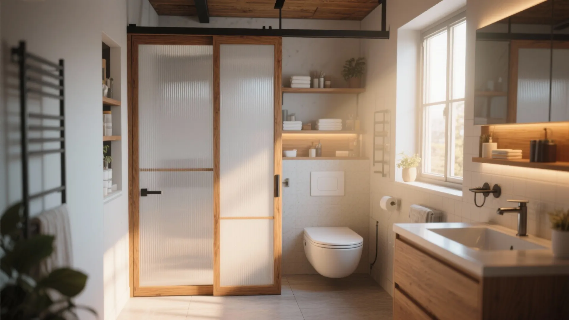 Sliding Plastic Door with Wood Trim