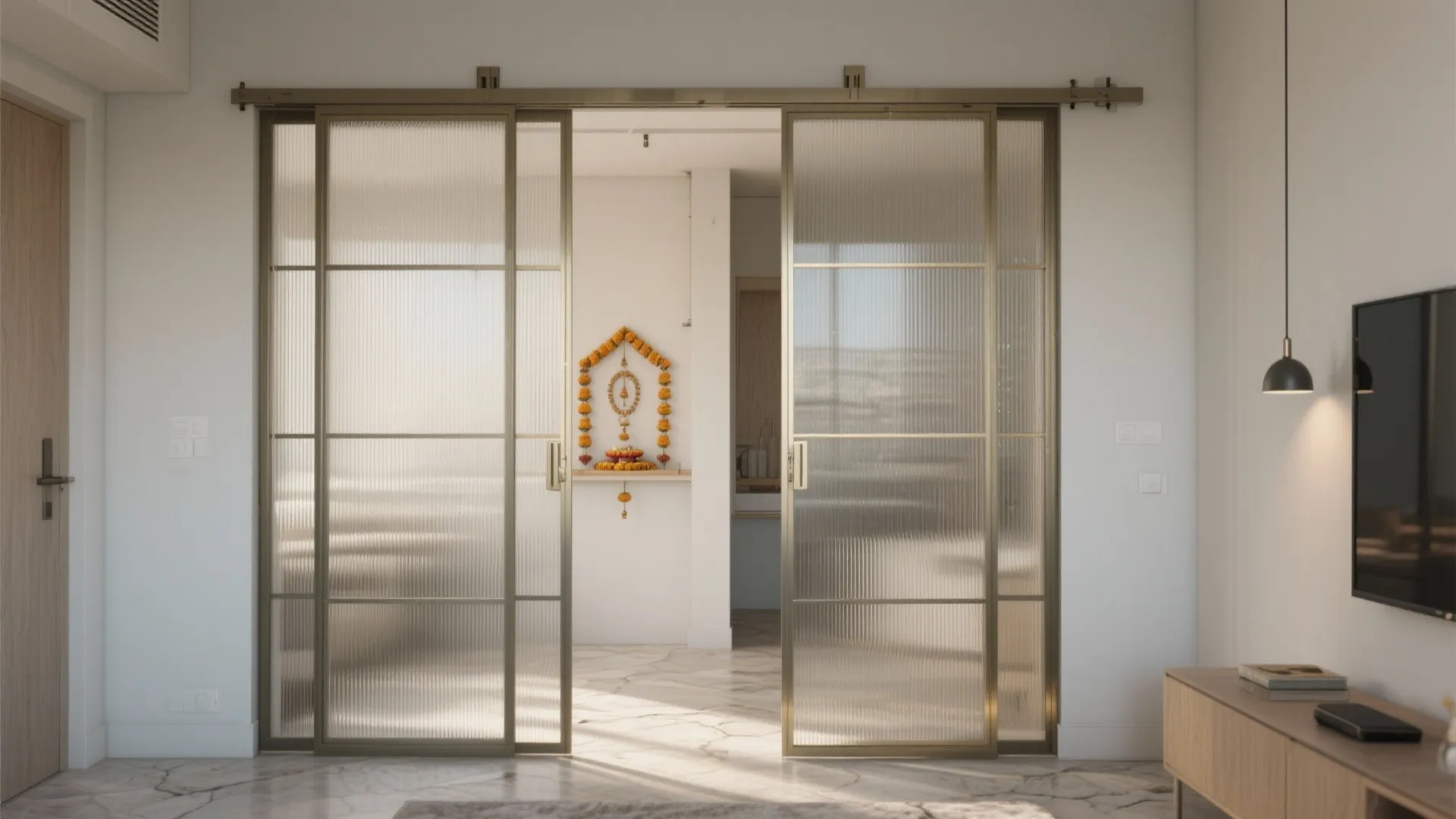 Sliding Pocket Doors with Textured Panels