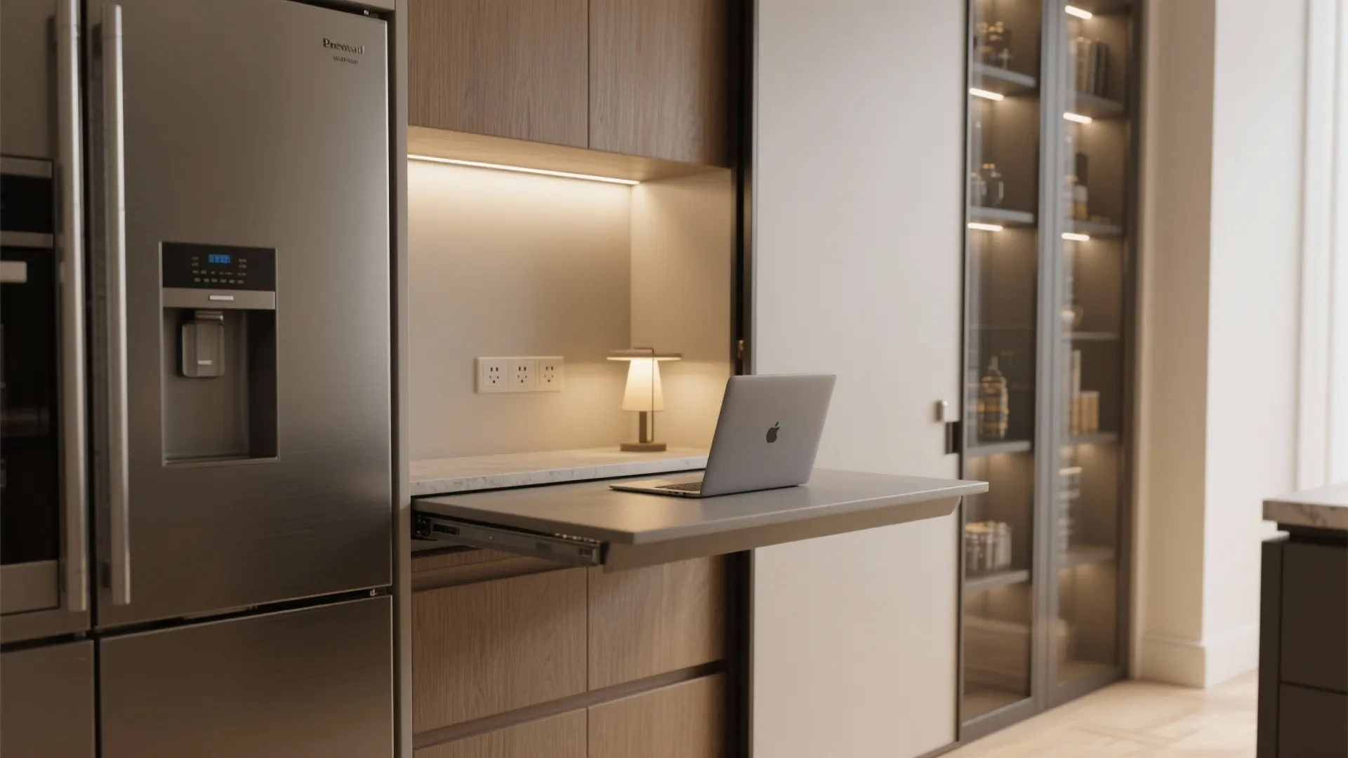 5. Sliding panel or pocket desk between kitchen zones