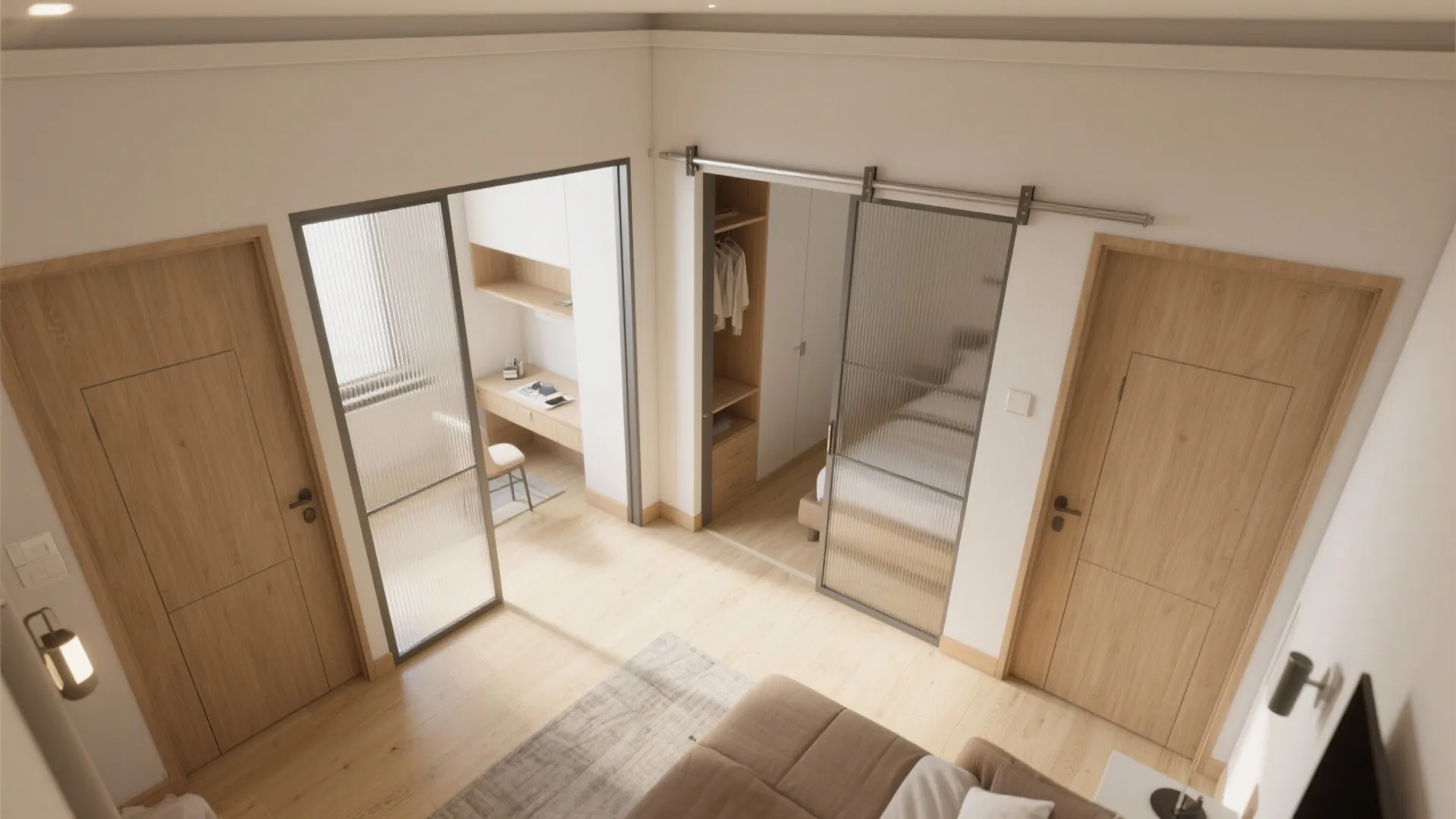 2) Sliding Doors and Pocket Partitions to Save Circulation