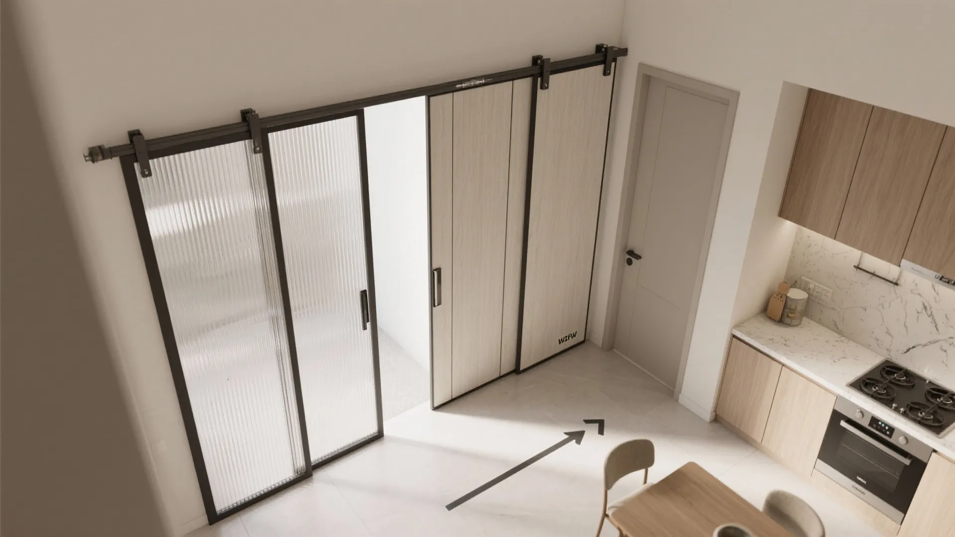 Pocket doors or sliding screens to switch between open and closed