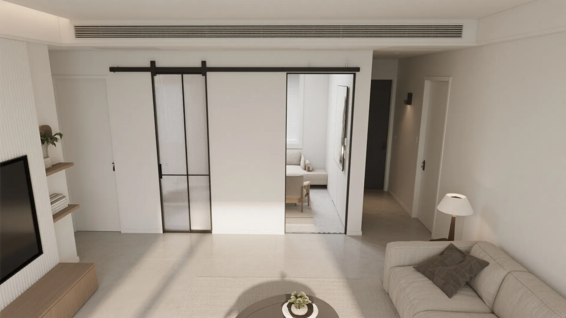 Sliding doors and pocket partitions for flexible rooms