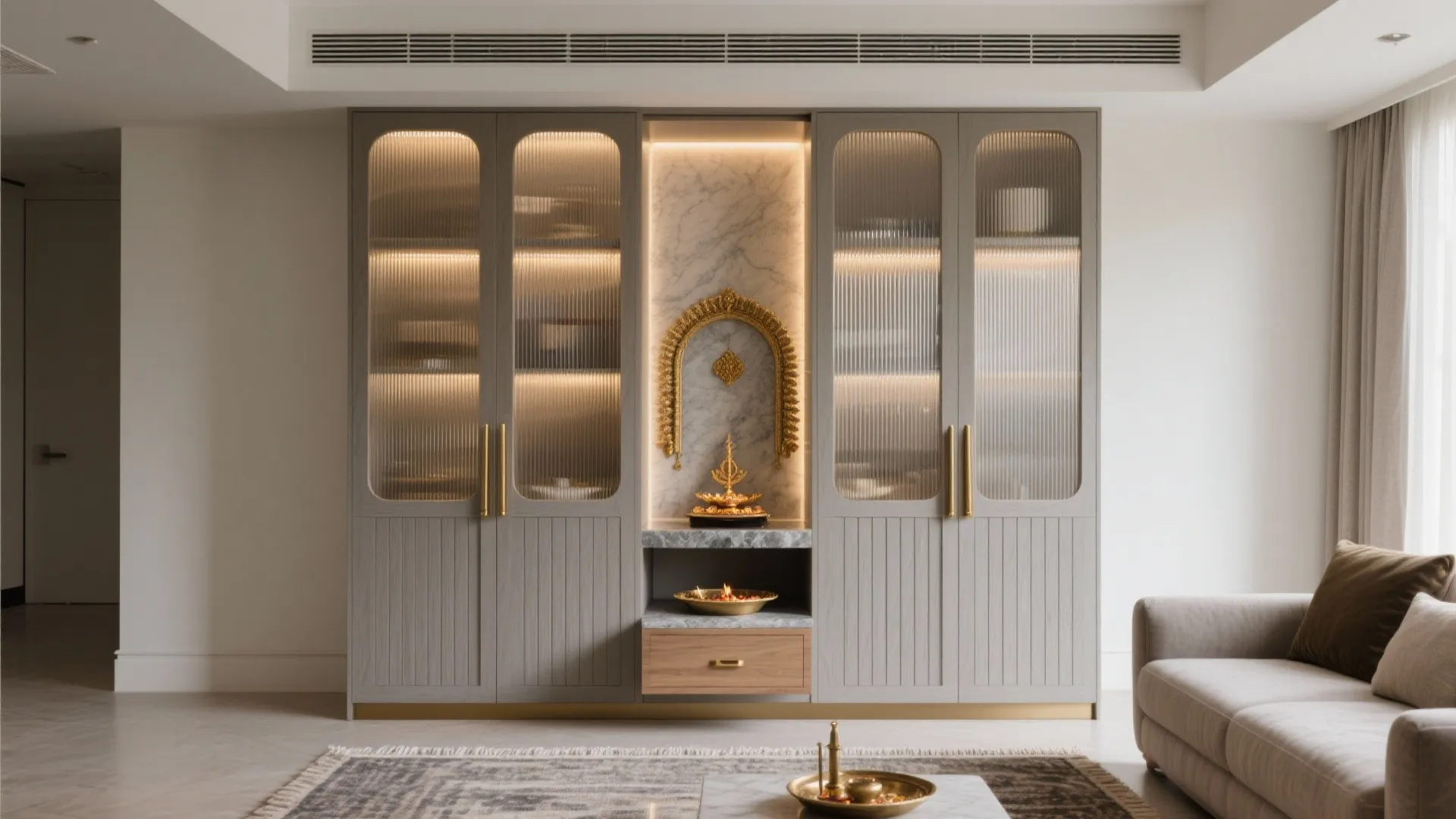 Sliding-Door Pooja Cabinet in the Living Room