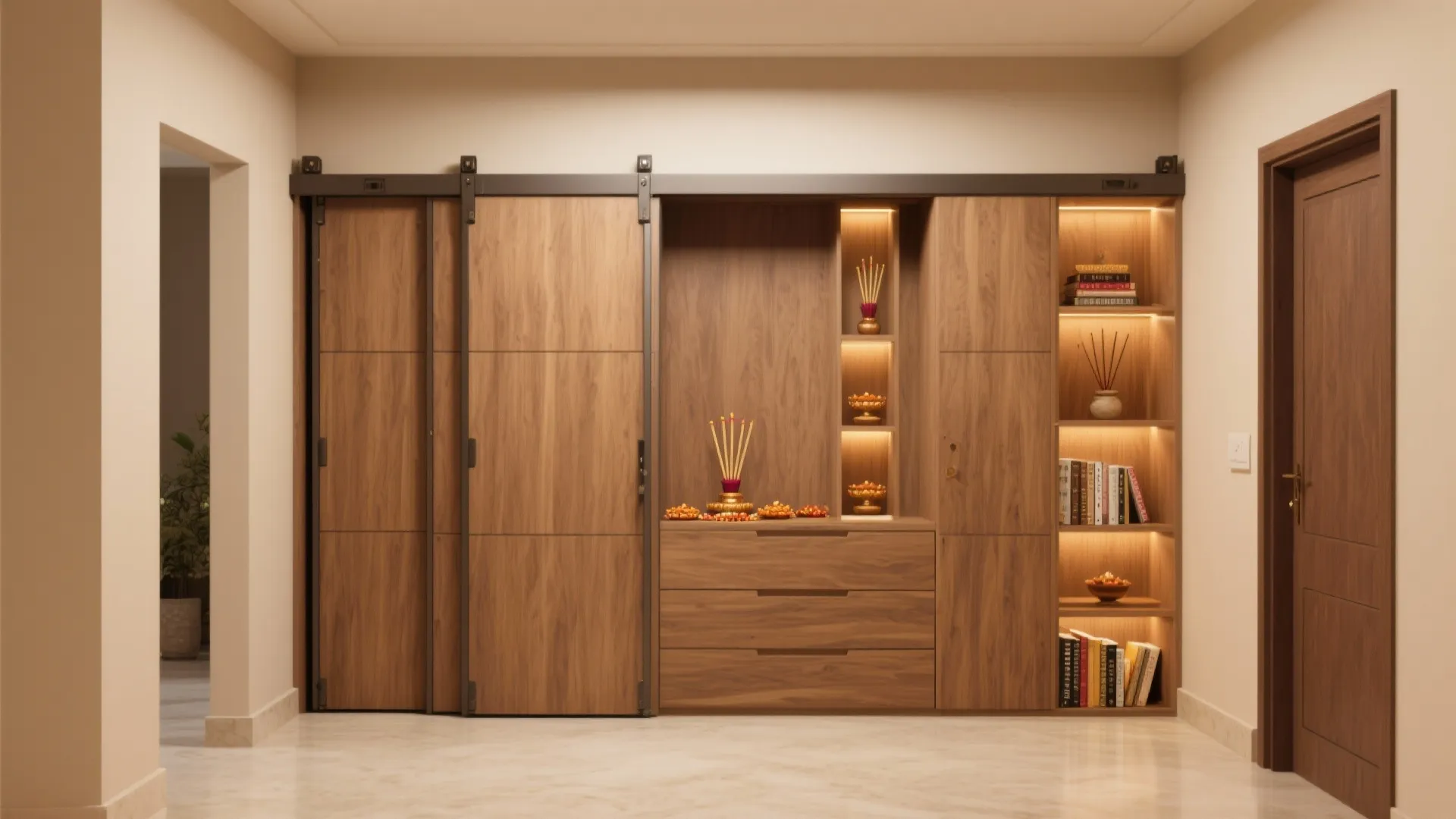 Sliding Door Modular Pooja Cabinet