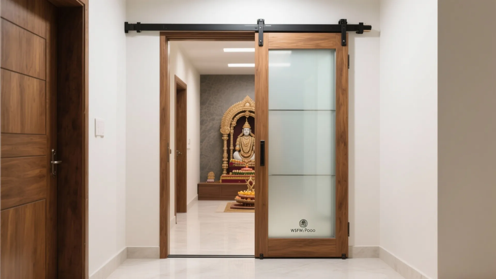 2) Sliding Pocket or Barn-Style Pooja Door