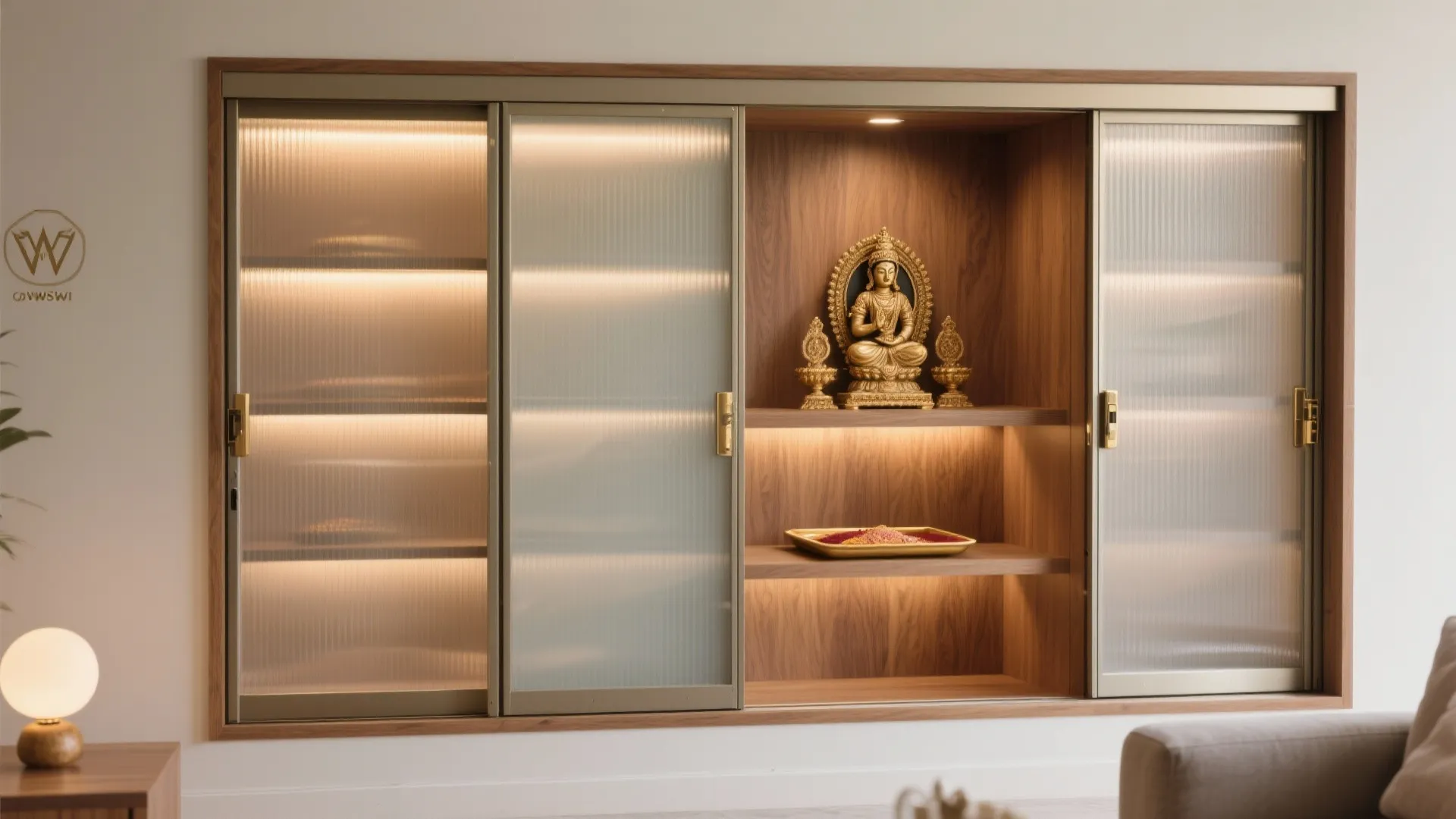 Sliding-Door Mandir Cupboard in a Living Room Niche