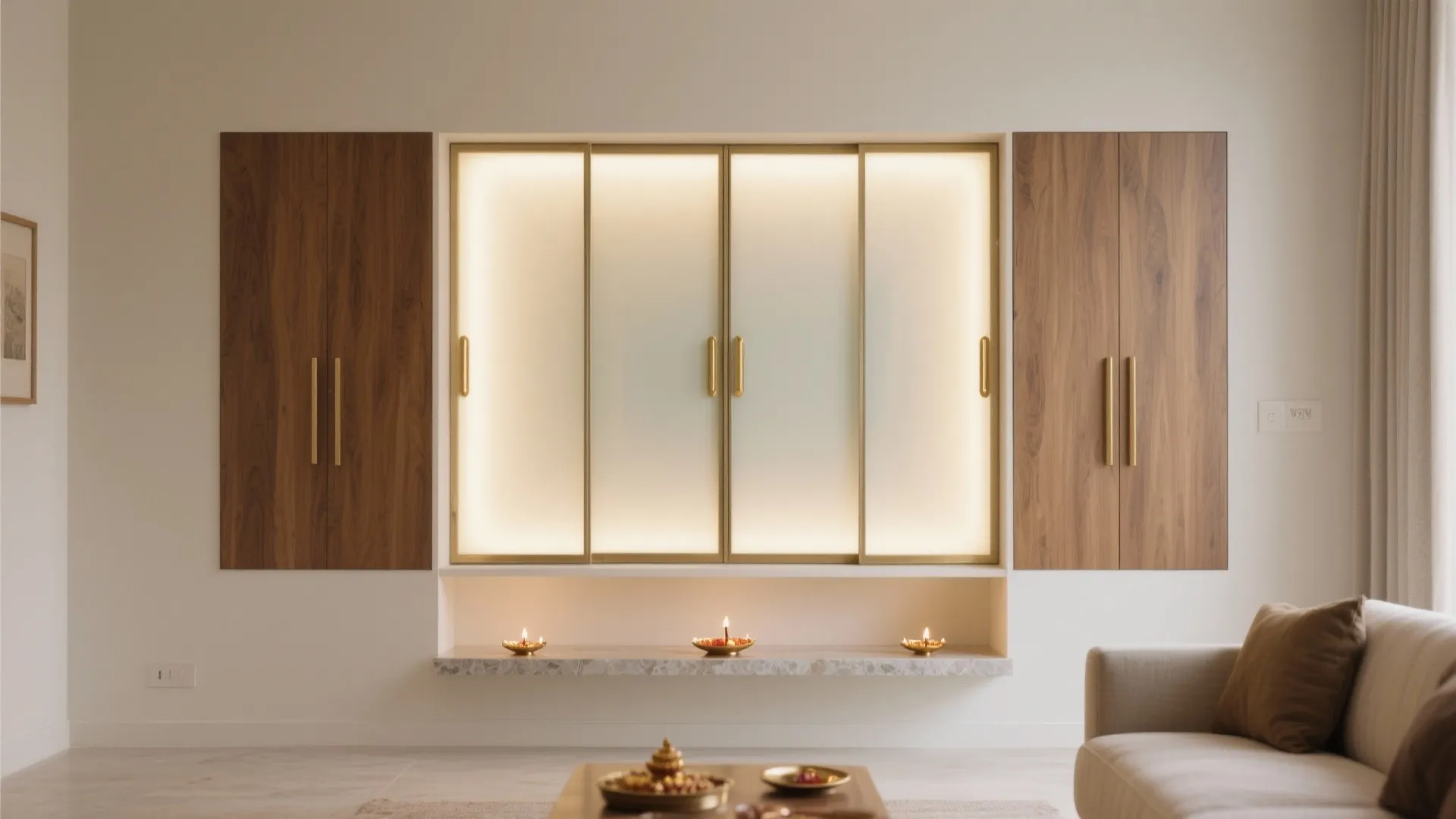 Minimalist Puja Cabinet With Sliding Doors