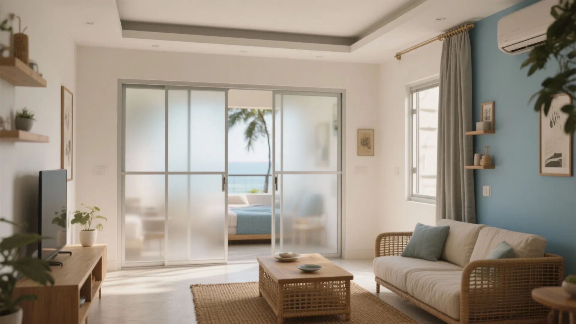 Sliding partitions for a calm, flexible living-dining