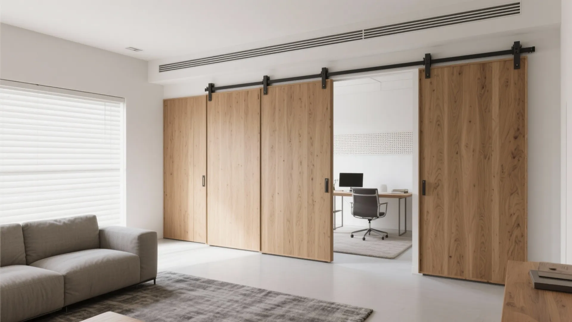 Sliding Wooden Screens on Ceiling Tracks