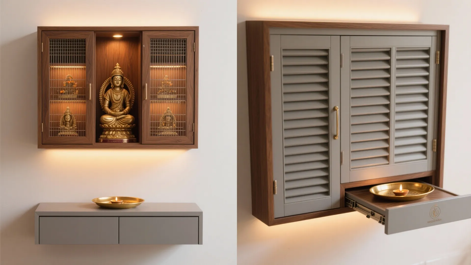 Sliding Shutter Pooja Cabinet With Safety Venting