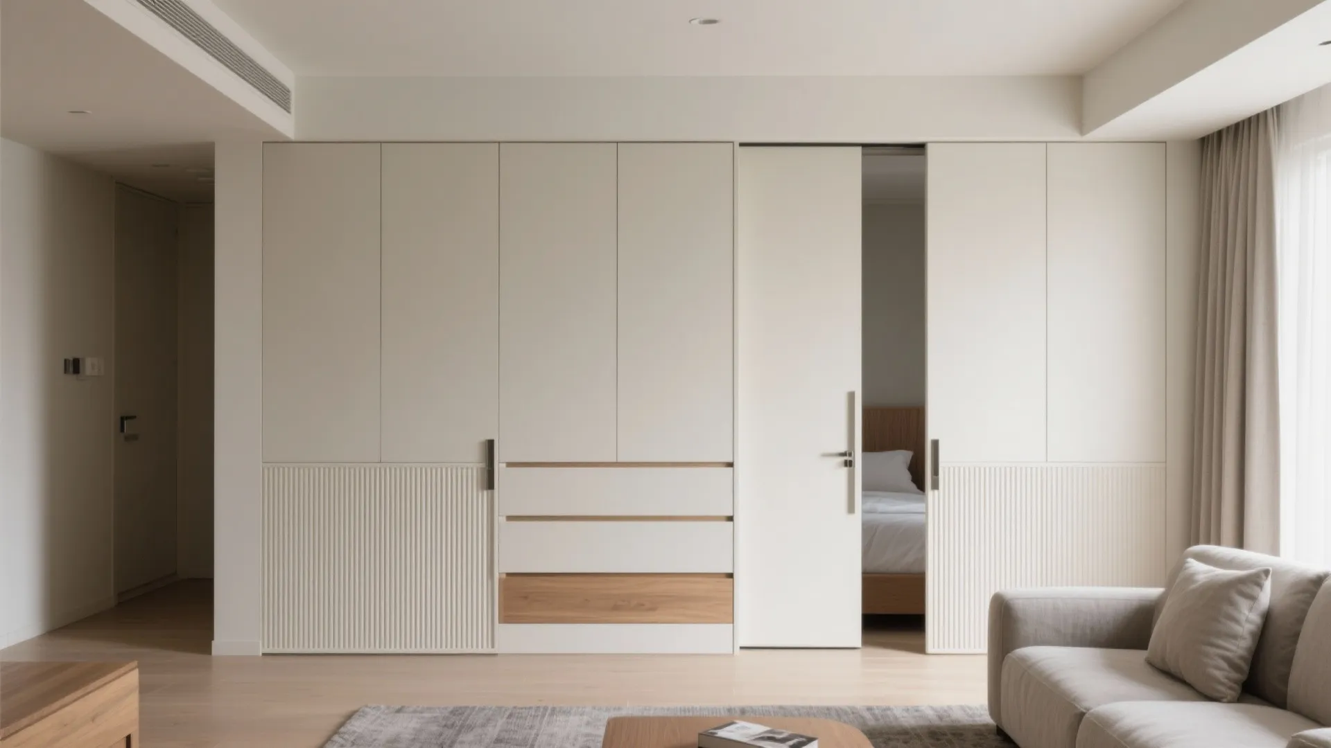 Minimalist Storage Wall With Sliding Panels