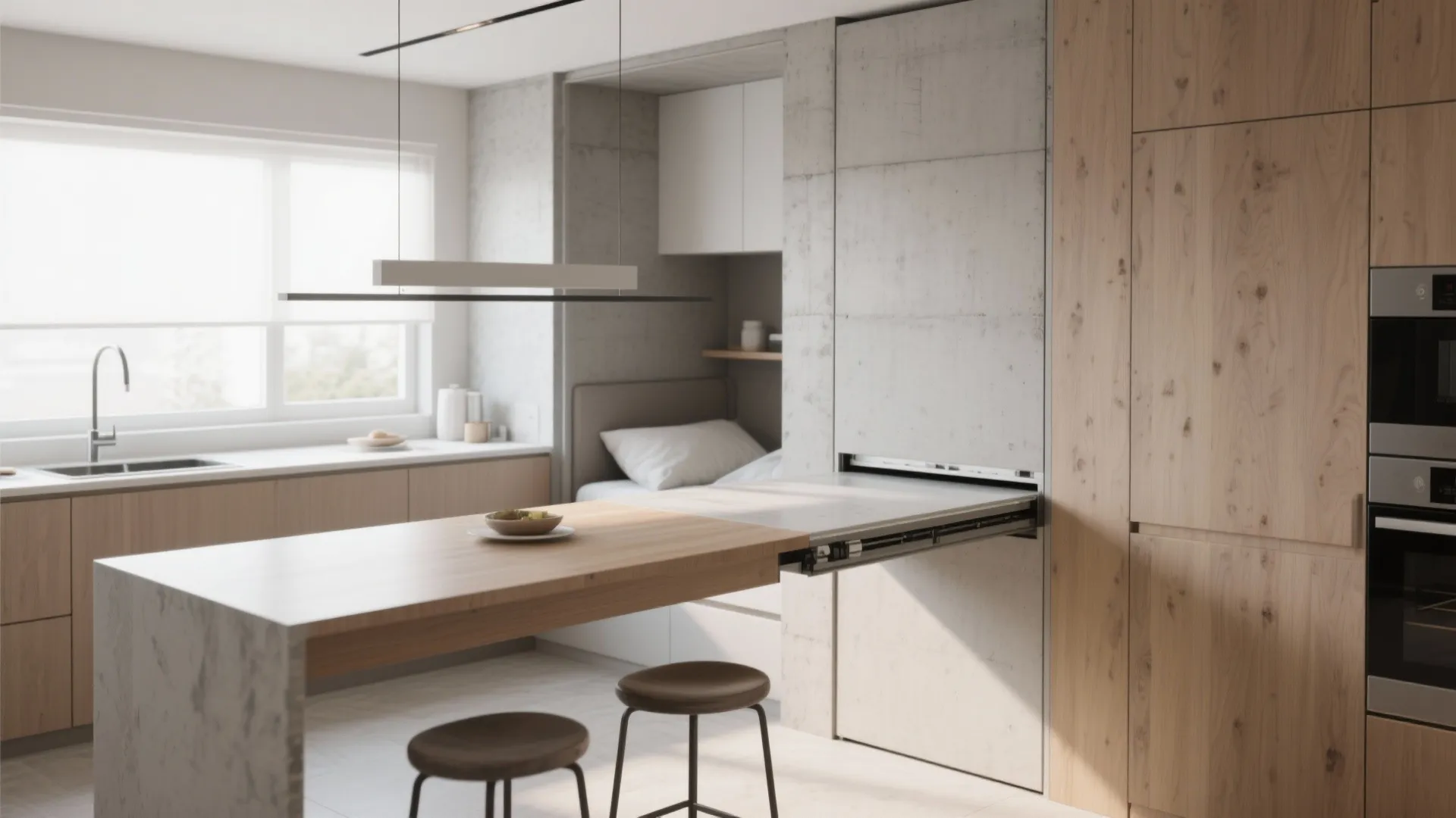 2. Sliding tabletop that reveals a bed behind