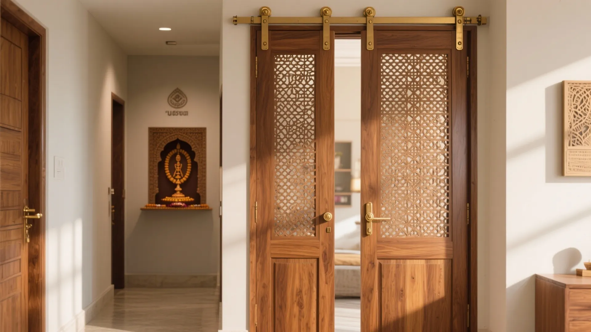 Sliding Teak Door with Jaali Inserts