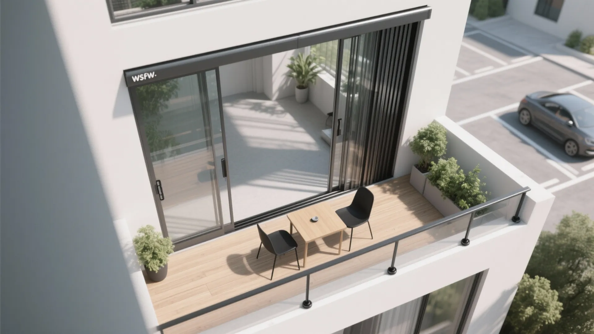 Semi‑Enclosed Balcony with Sliding Glass Panels