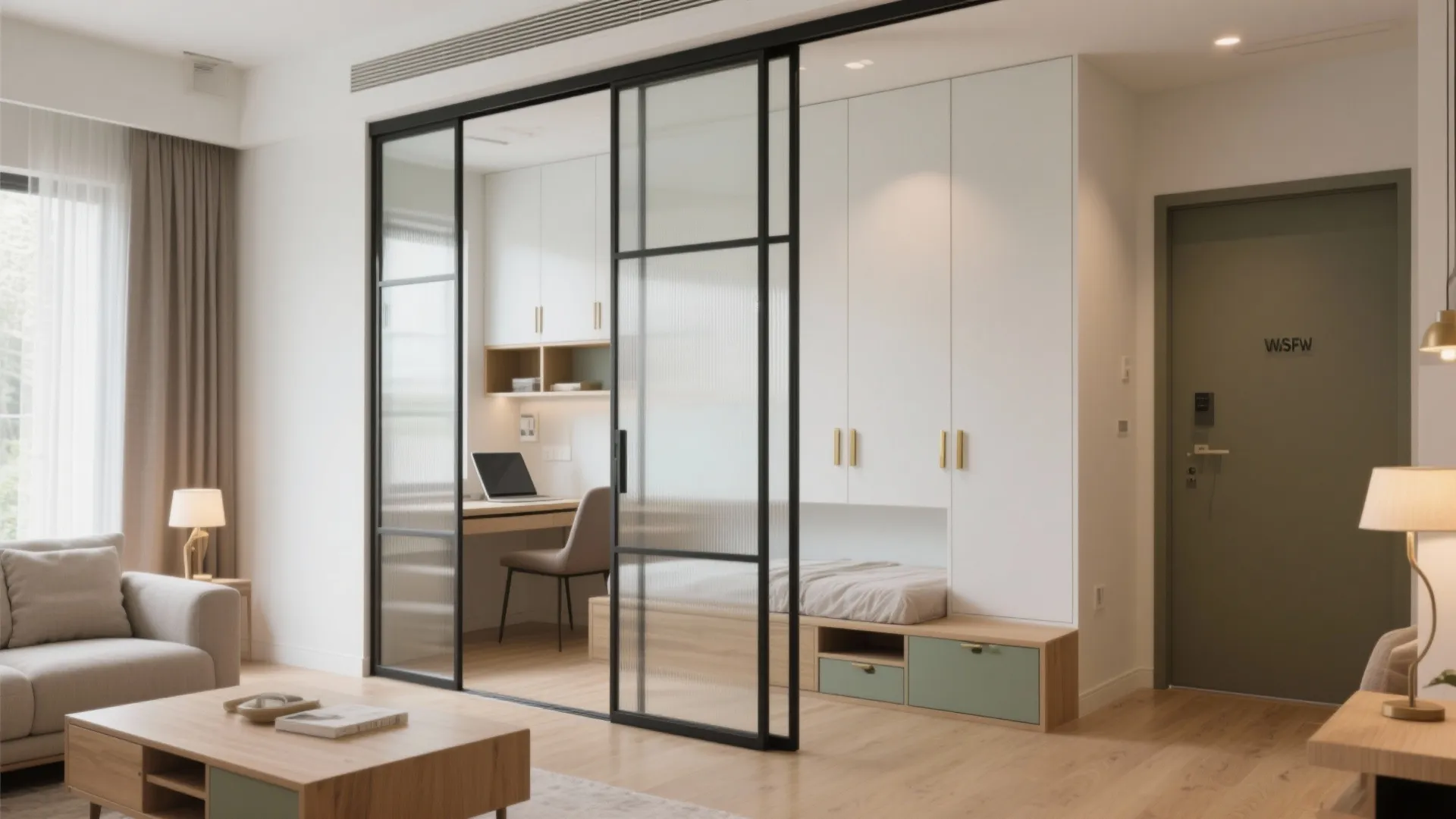 Multi-functional zones and sliding partitions that flex