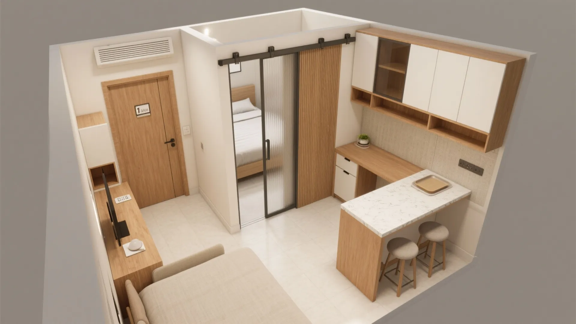 Sliding doors, pocket storage, and flexible zones