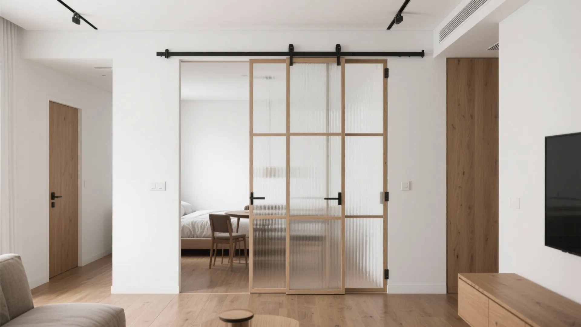 Sliding doors and pocket partitions to zone without losing floor area