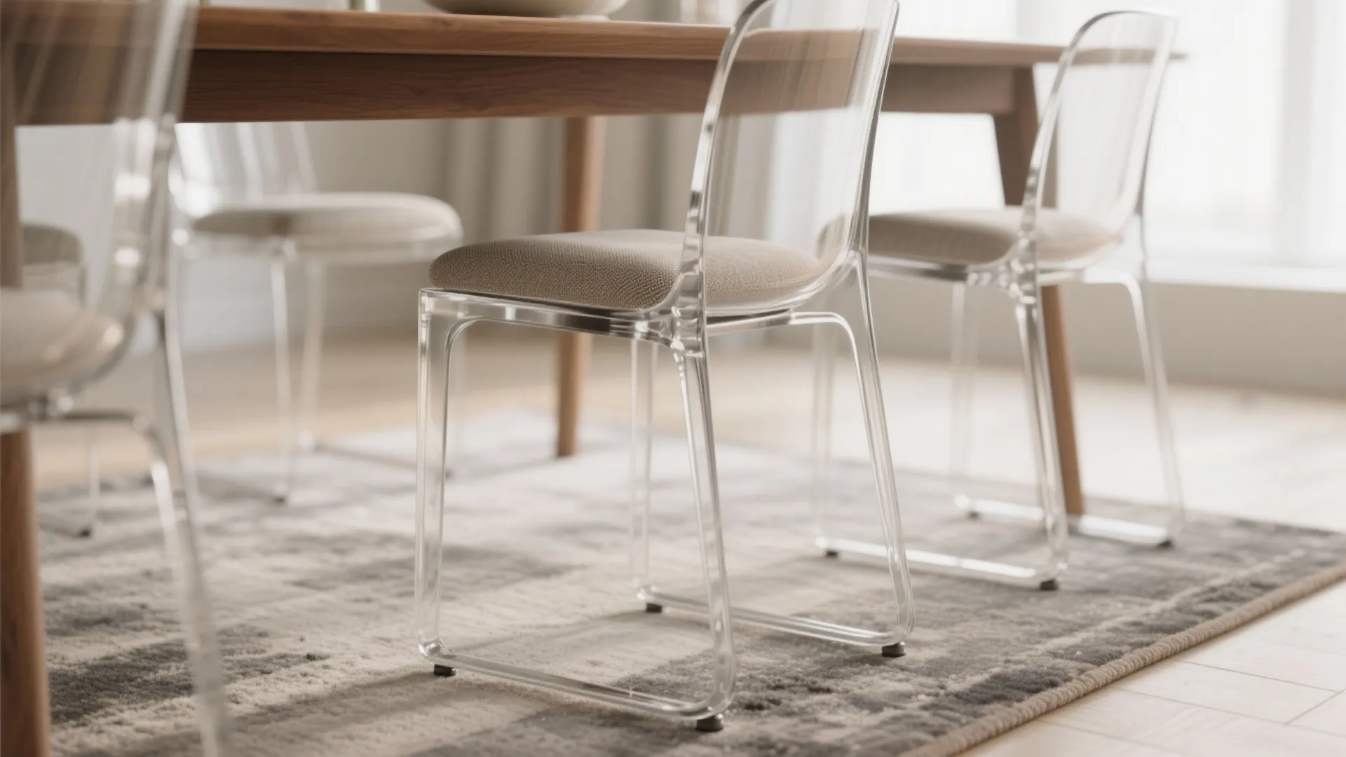 5. Opt for slim-profile chairs and transparent materials