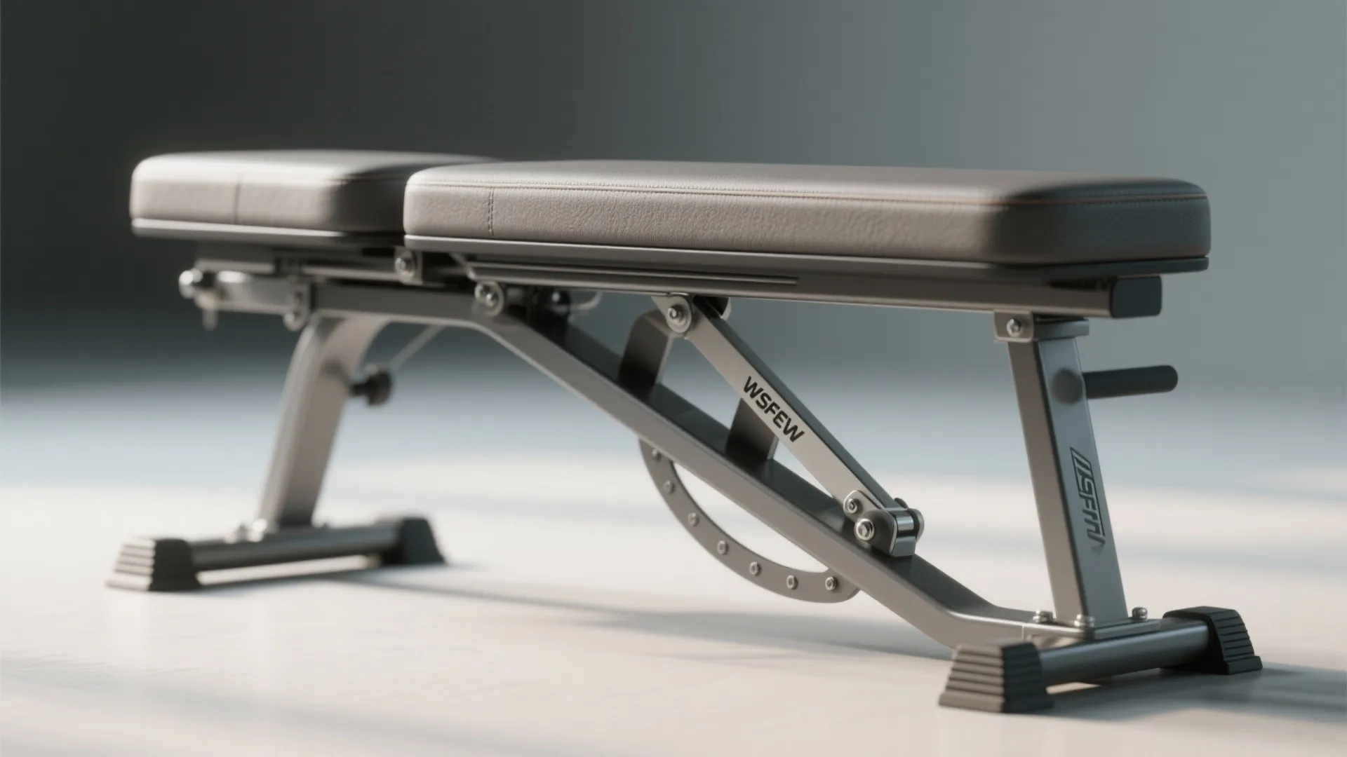 Adjustable black workout bench for home fitness standing in a bright modern interior design room