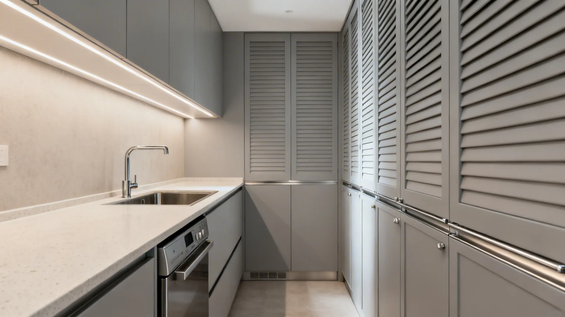 1) Slim Aluminum Profiles with Matte Lacquer Shutters