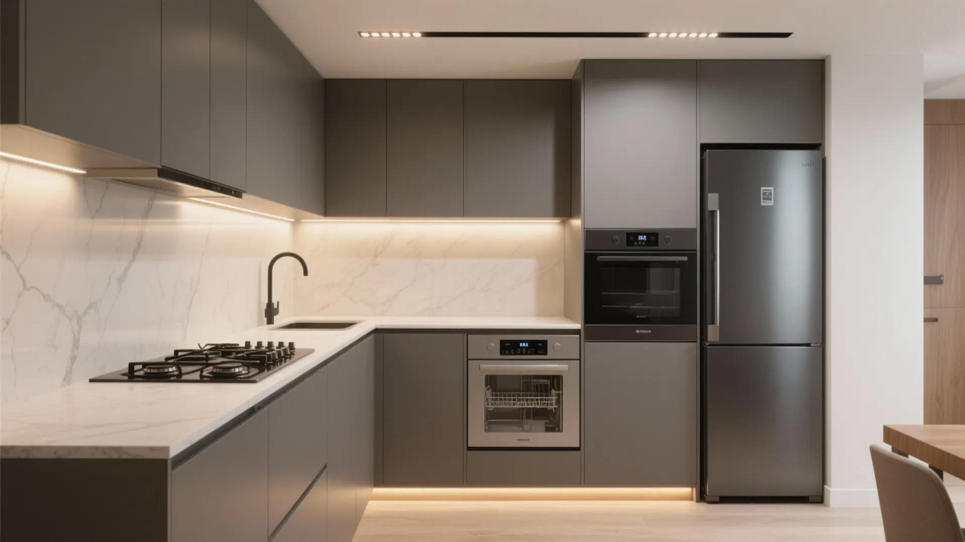 Slim appliances and layered lighting that work harder