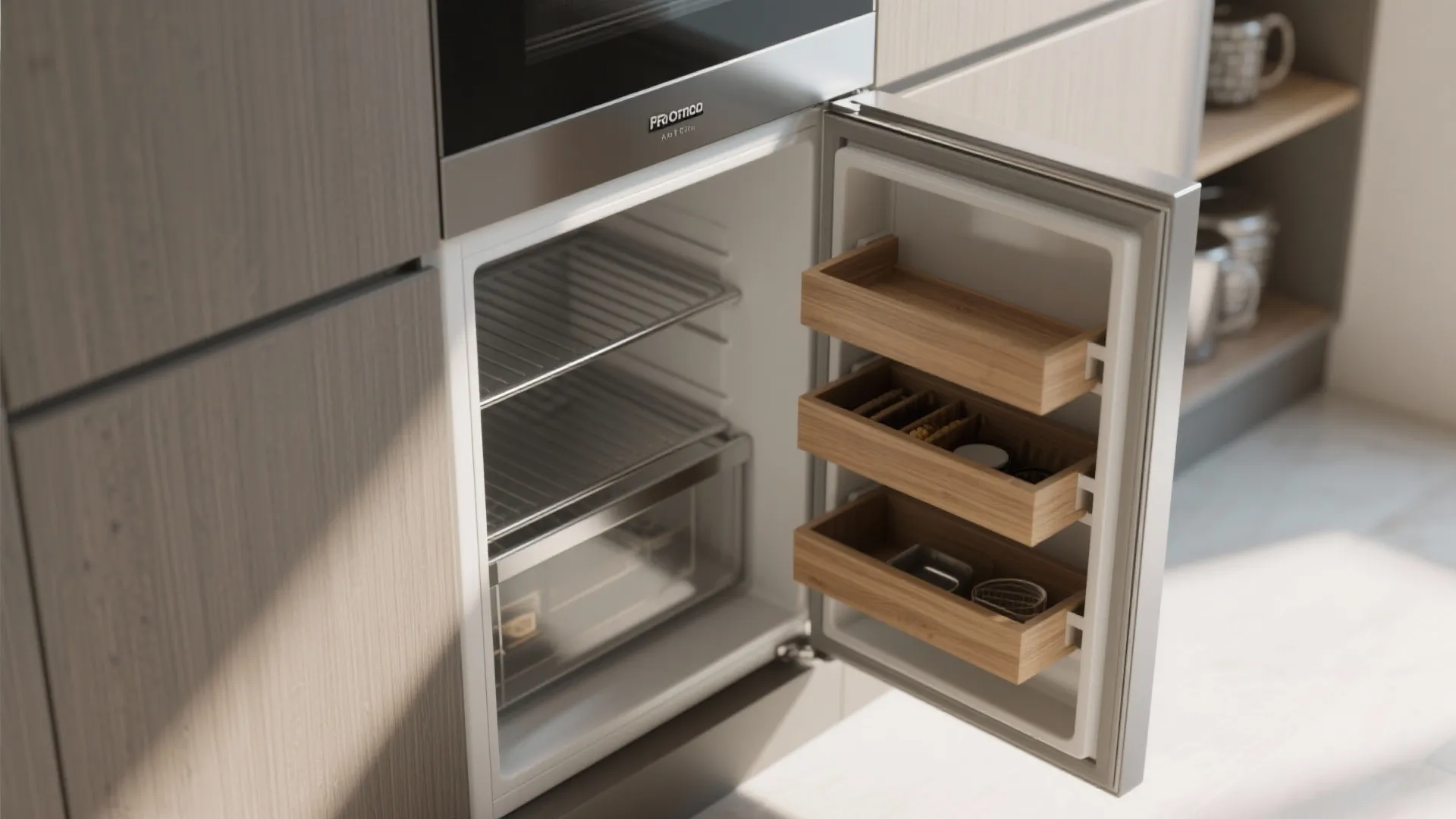 Idea 2: Slimline Appliances and Pull-Out Pantries