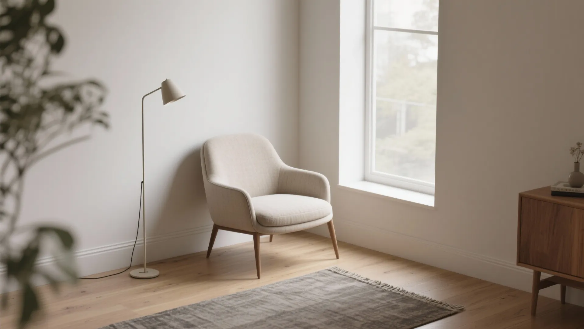 Slim-profile armchair for narrow corners