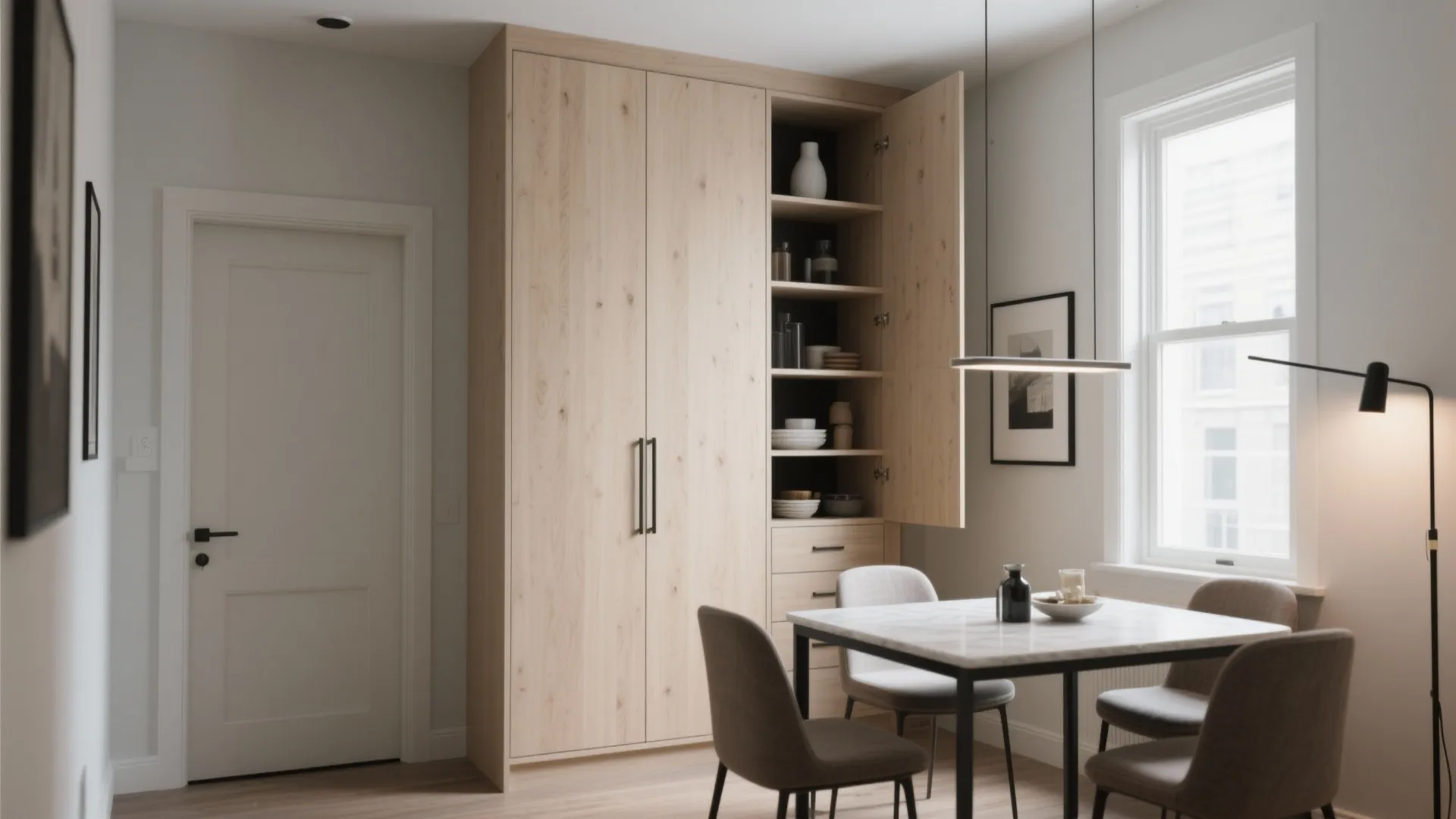 Tall Slim Armoire in a Tight Dining Room