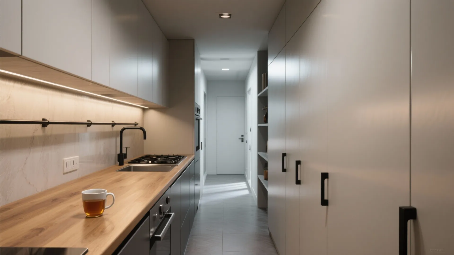 2. Slim black bar pulls for modern efficiency