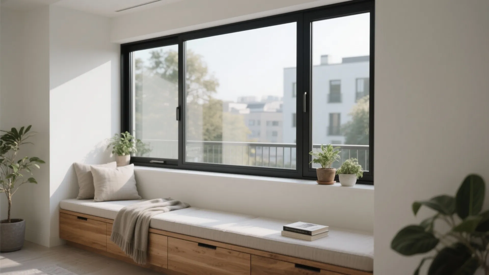 1) Slim-Frame Glazing with a Built-In Window Bench