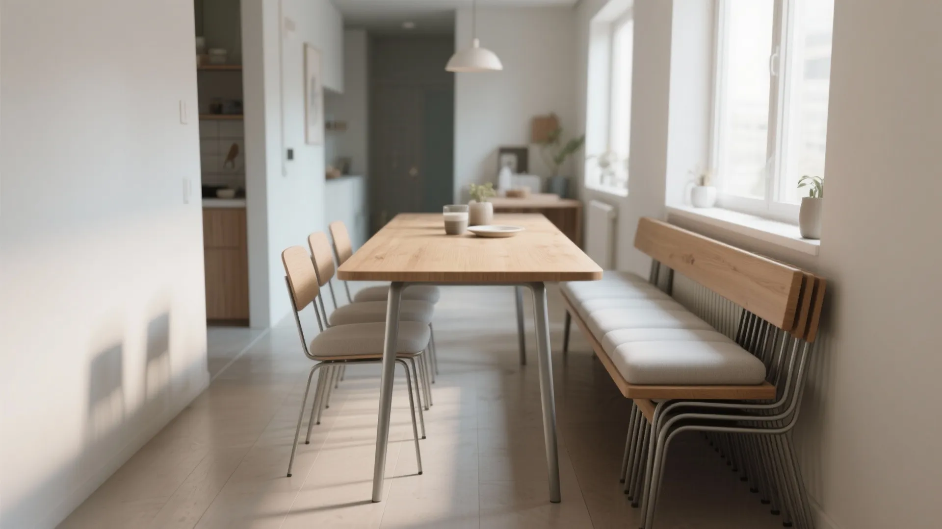 2. Slim Bench with Stackable Chairs