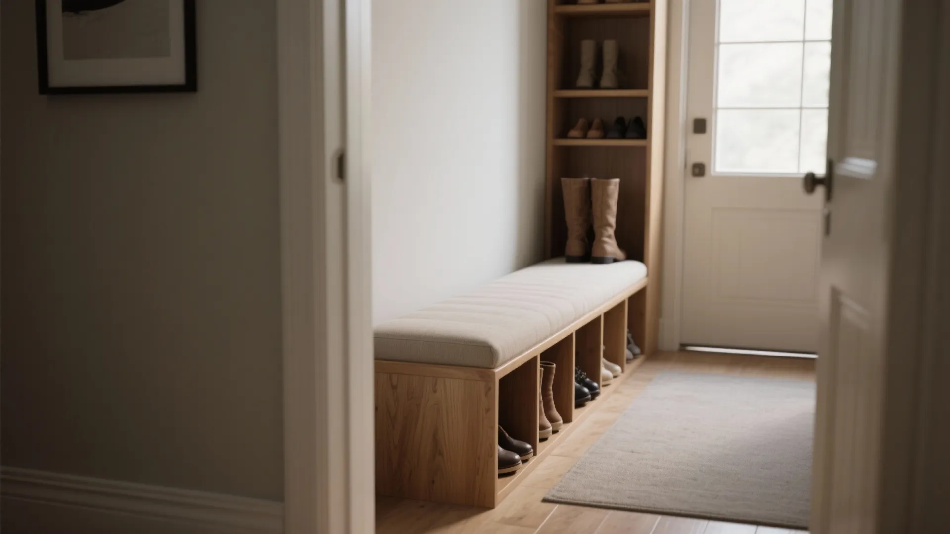 1. Slim entry bench with cubbies