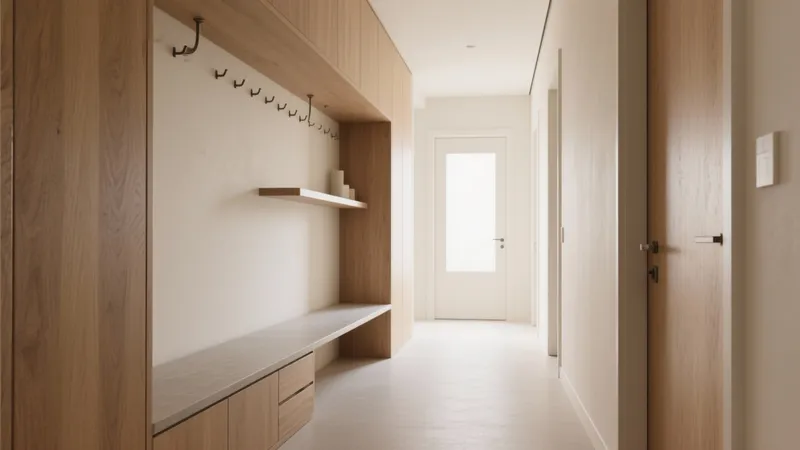 Modern Entryway with Built-In Storage and Wood Accent