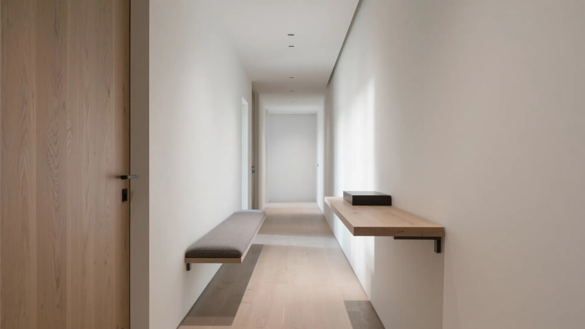 Slim furniture: bench + console within 300 mm depth