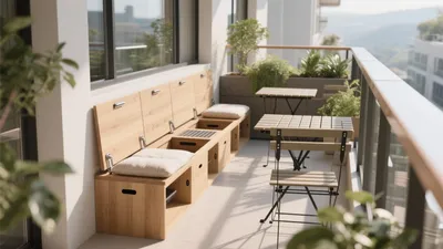 Modern Balcony Design with Built-In Storage