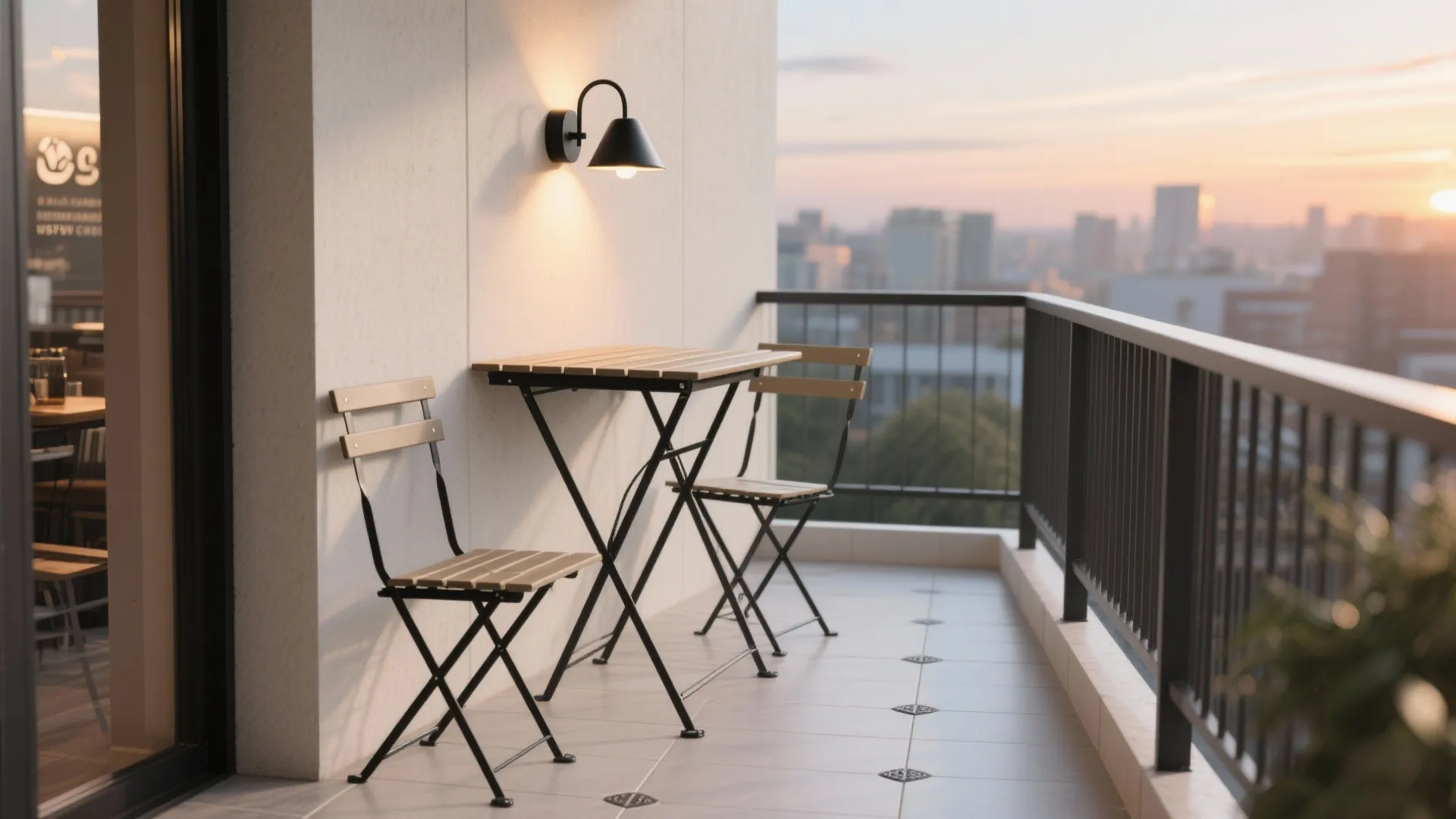 Slim bistro zone with fold-away elements