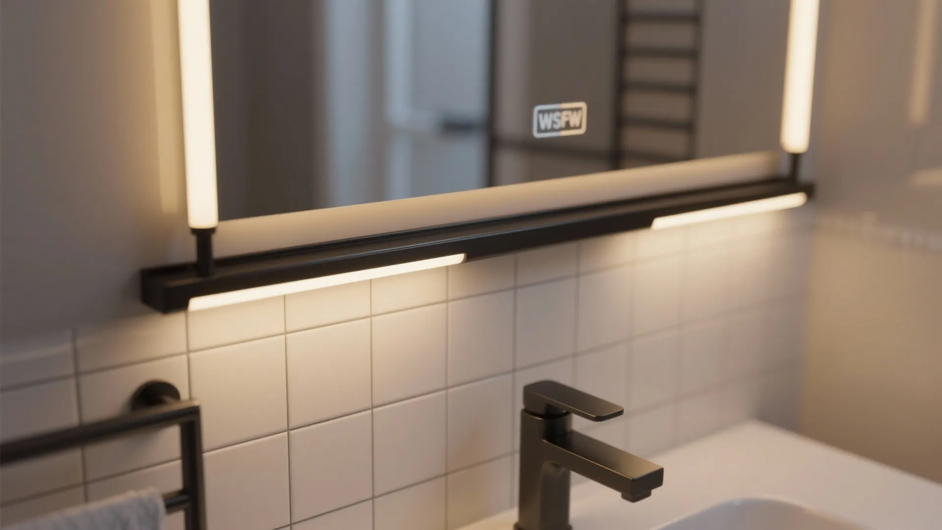 1. Slim matte black bar above the mirror