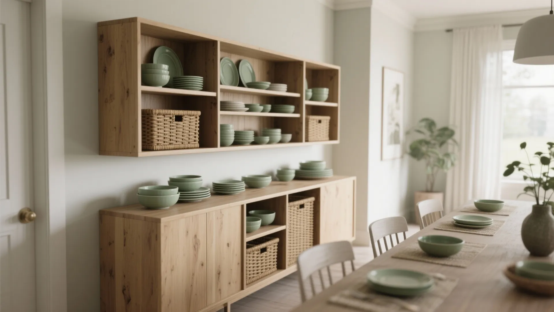 Slim Profile Buffet with Open Shelves