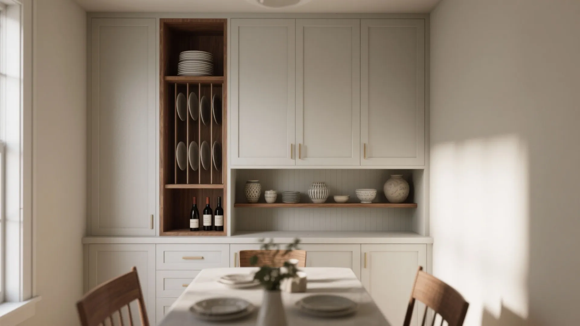 1. Slim Built-In Hutch for Narrow Dining Areas
