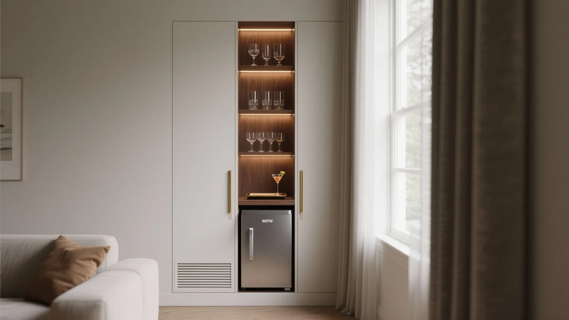 1. Slim built-in cabinet with vertical storage