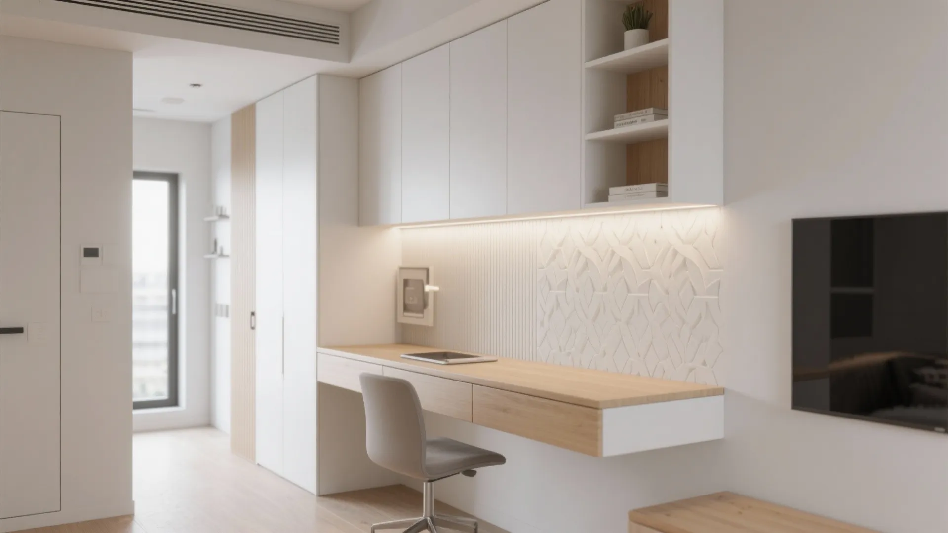 Slim profile built-in desk