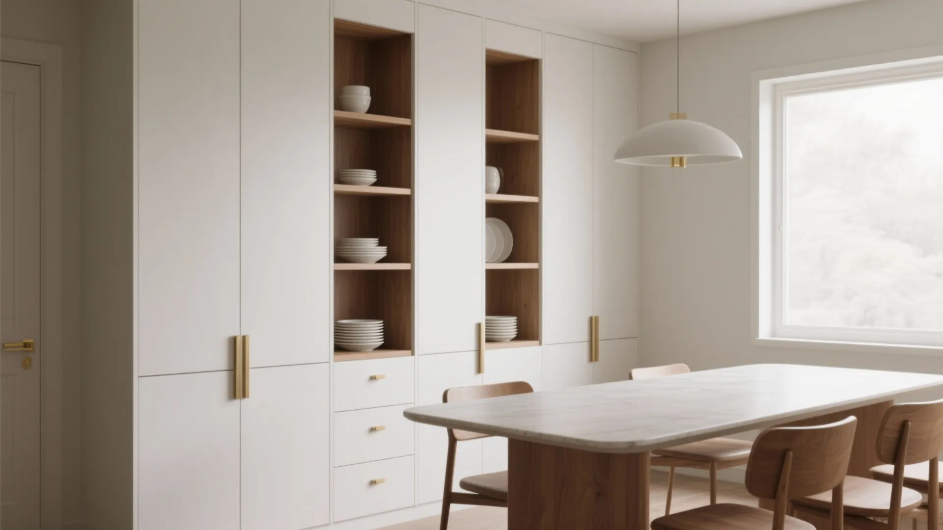 1. Slim Built-In Shelving Along One Wall