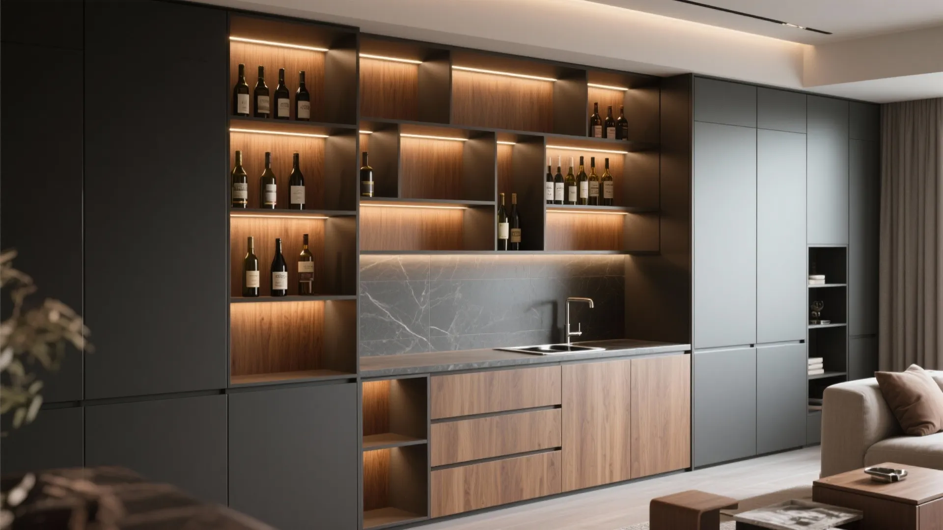 5. Built-in slim cabinets and modular cubbies