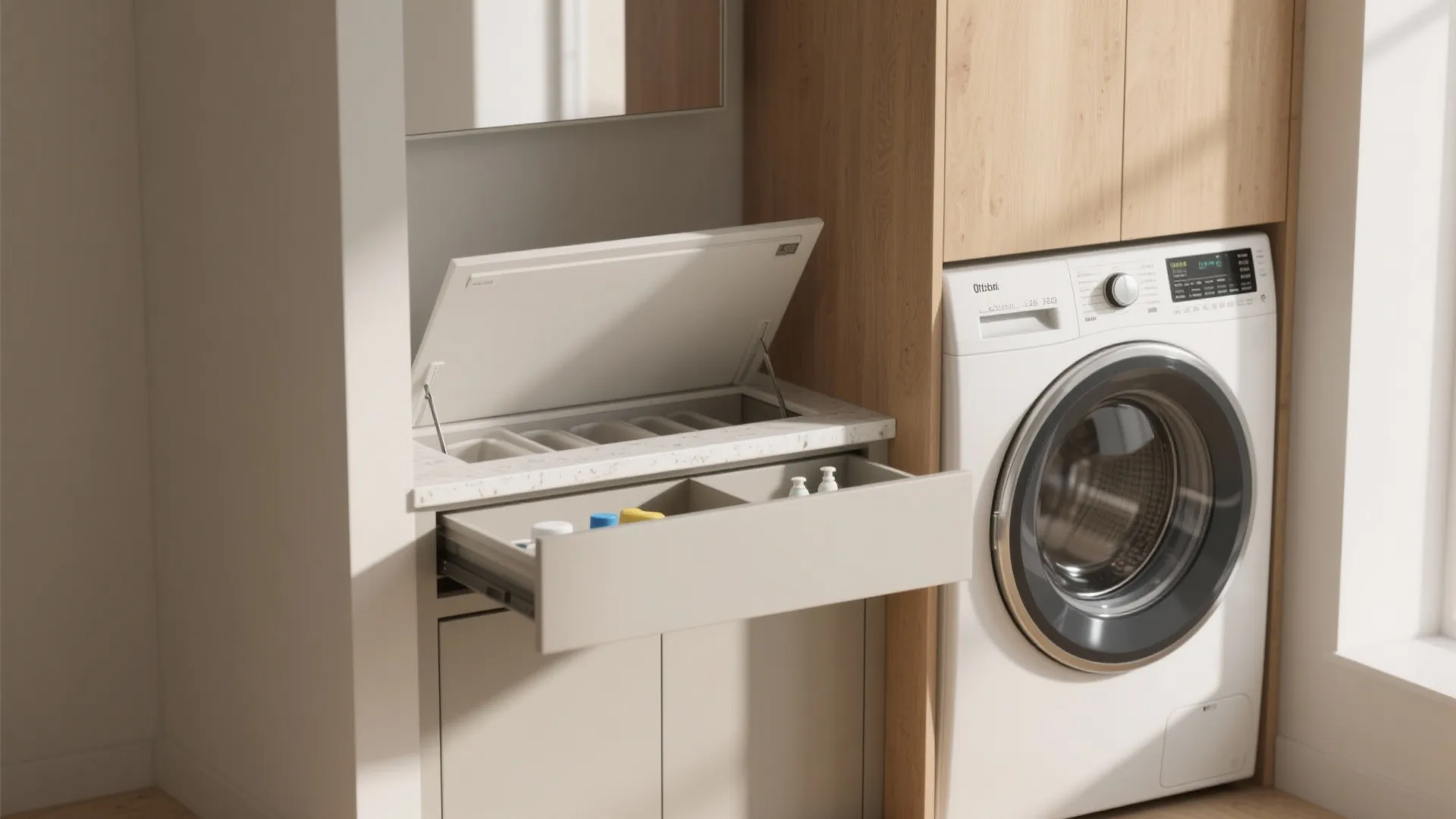 2. Slim cabinets and flip-down counters