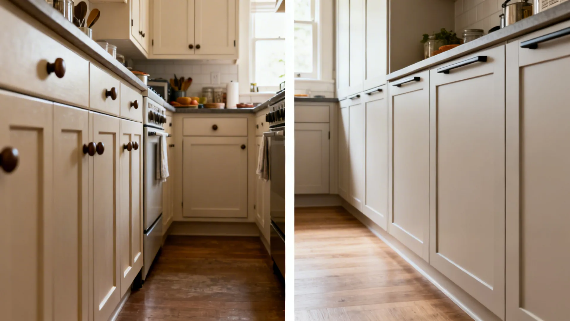 Slim-profile cabinets and streamlined hardware