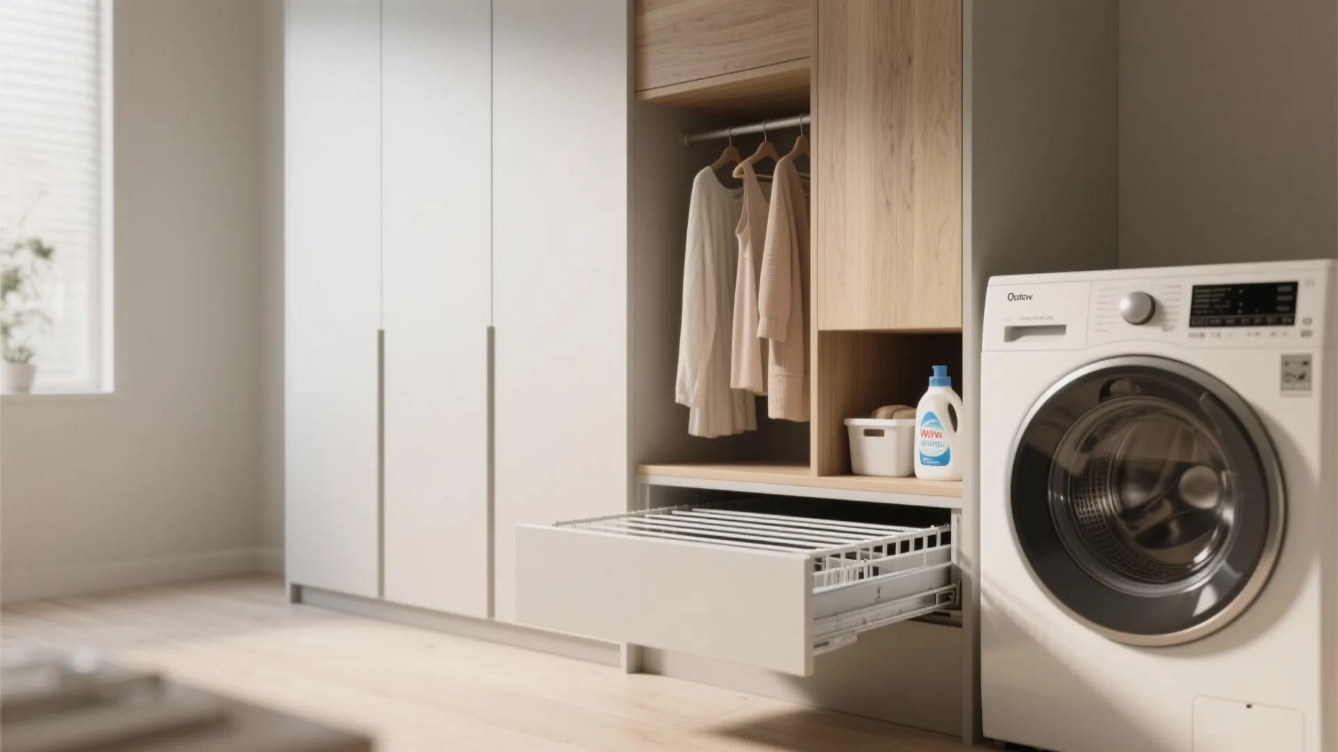 3. Slim cabinets and pull-out drying racks