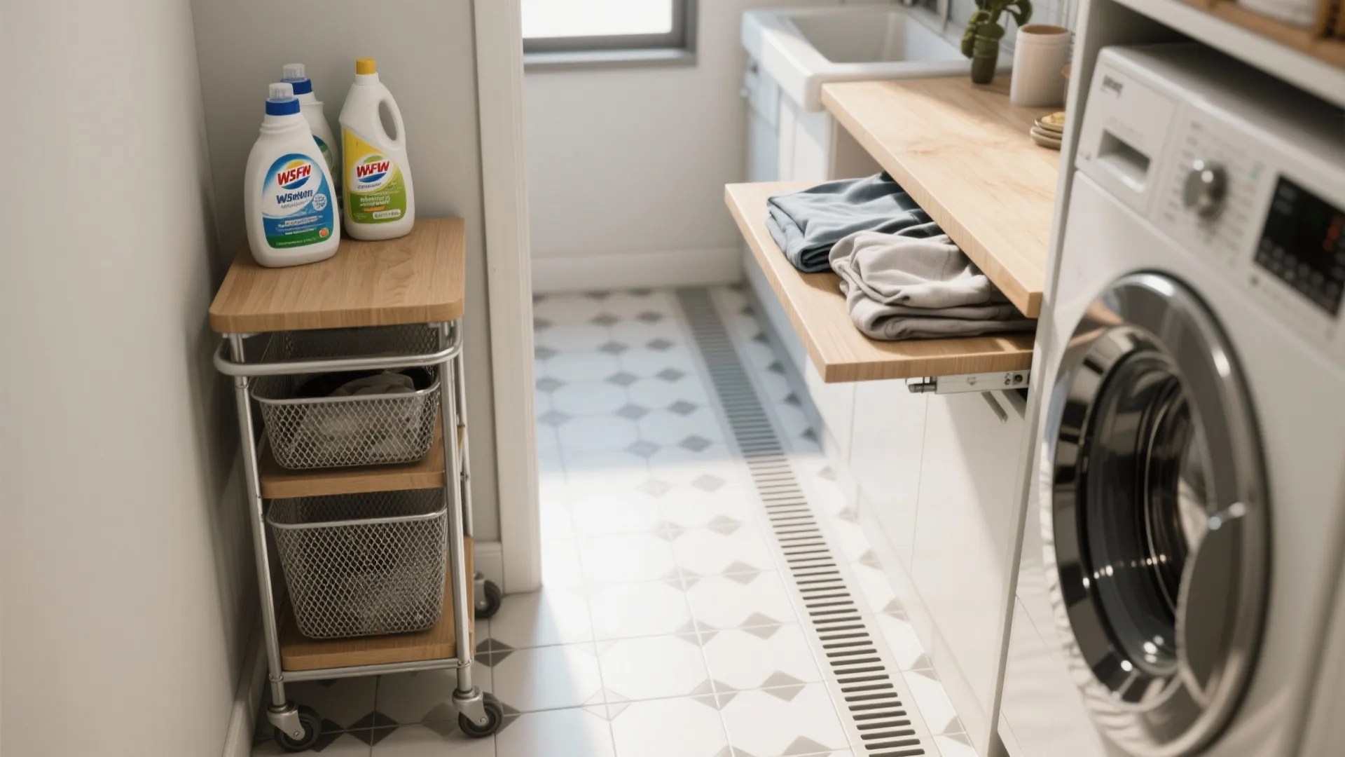 3. Slim rolling carts and fold-down counters