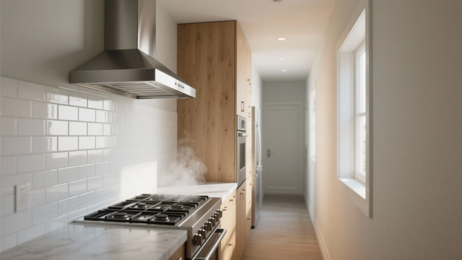 1. Slim chimney hood for narrow kitchens