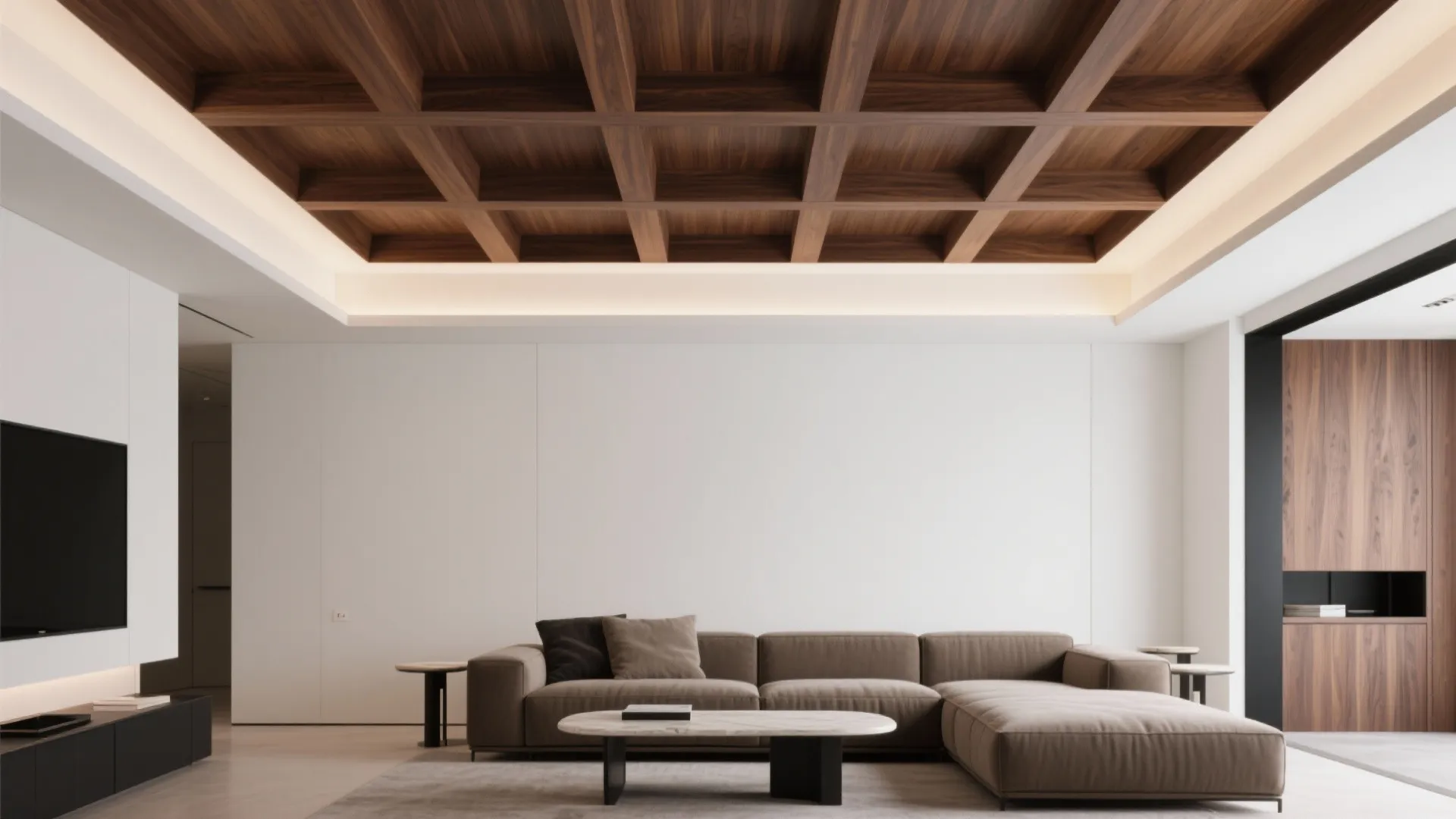 Slim Coffered Ceiling in Walnut (Modernized)